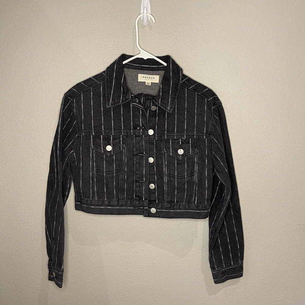 PacSun denim crop jacket size xs/s & skirt size 25 black with white stripe